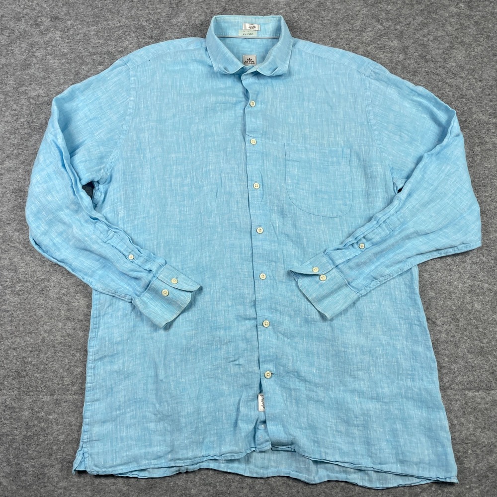 Peter Millar Linen Shirt Mens Large Blue Lightweight Long Sleeve Button Down